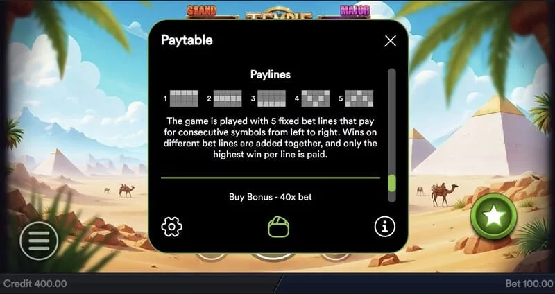 Temple of Treasures - tabla de Jackpots fijos